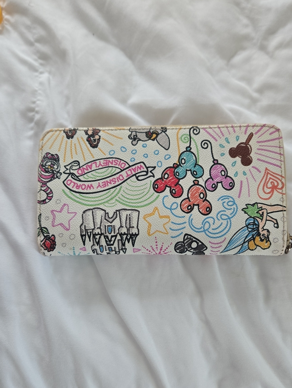 Disney White Multi-Color Kids Zip Wallet with Character Print